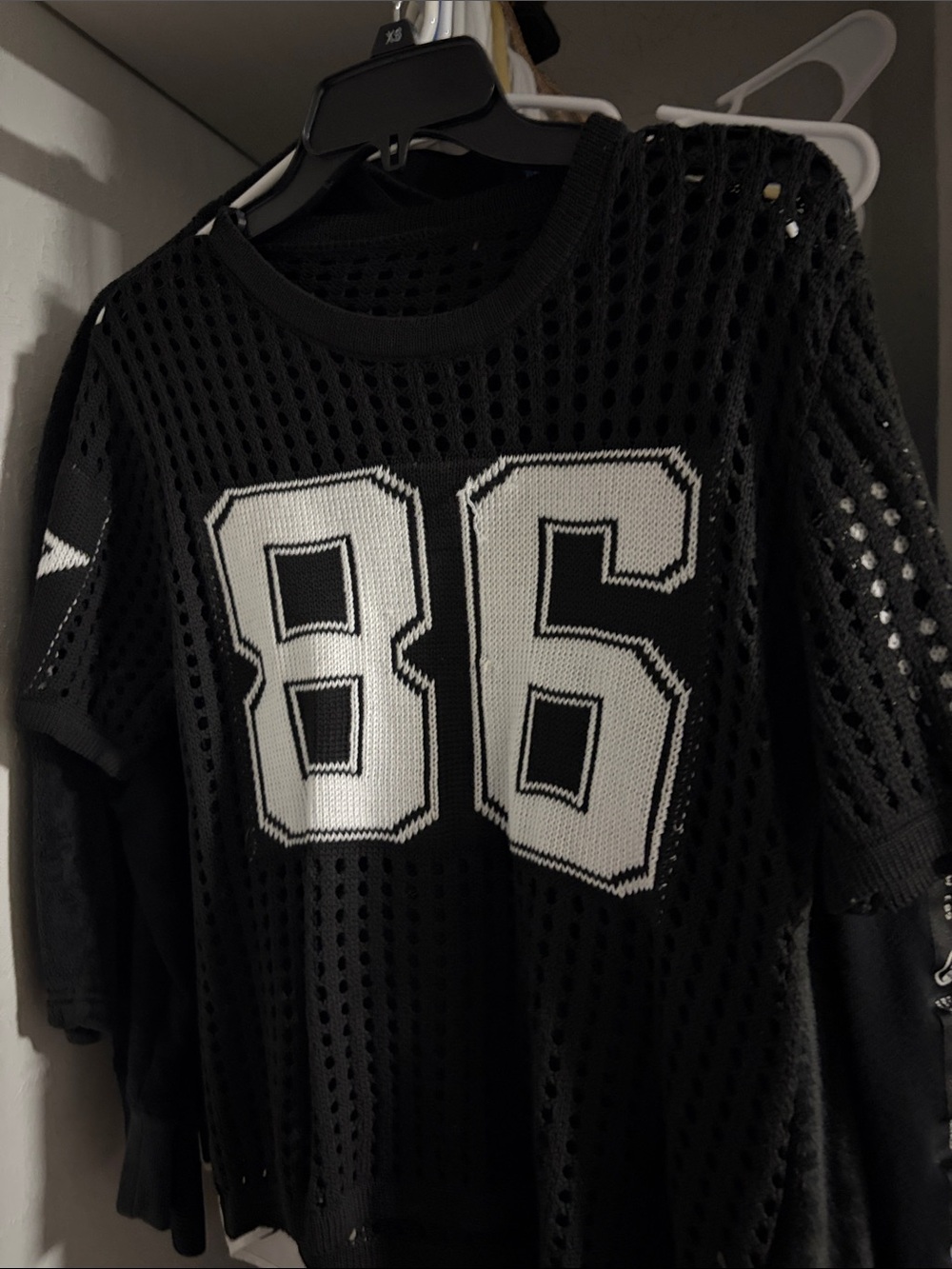 SHEIN Black Mesh Jersey Shirt with White '85' Graphic